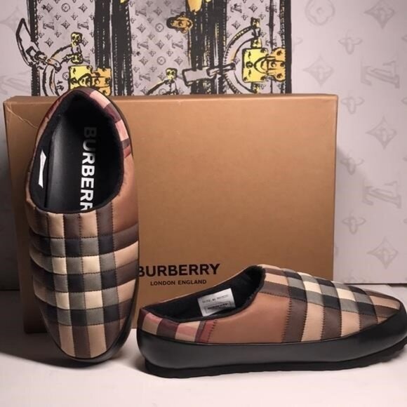 New Authentic Burberry Men’s Brown Birch Check Slippers & Clogs – Made in Italy - Picture 9 of 9